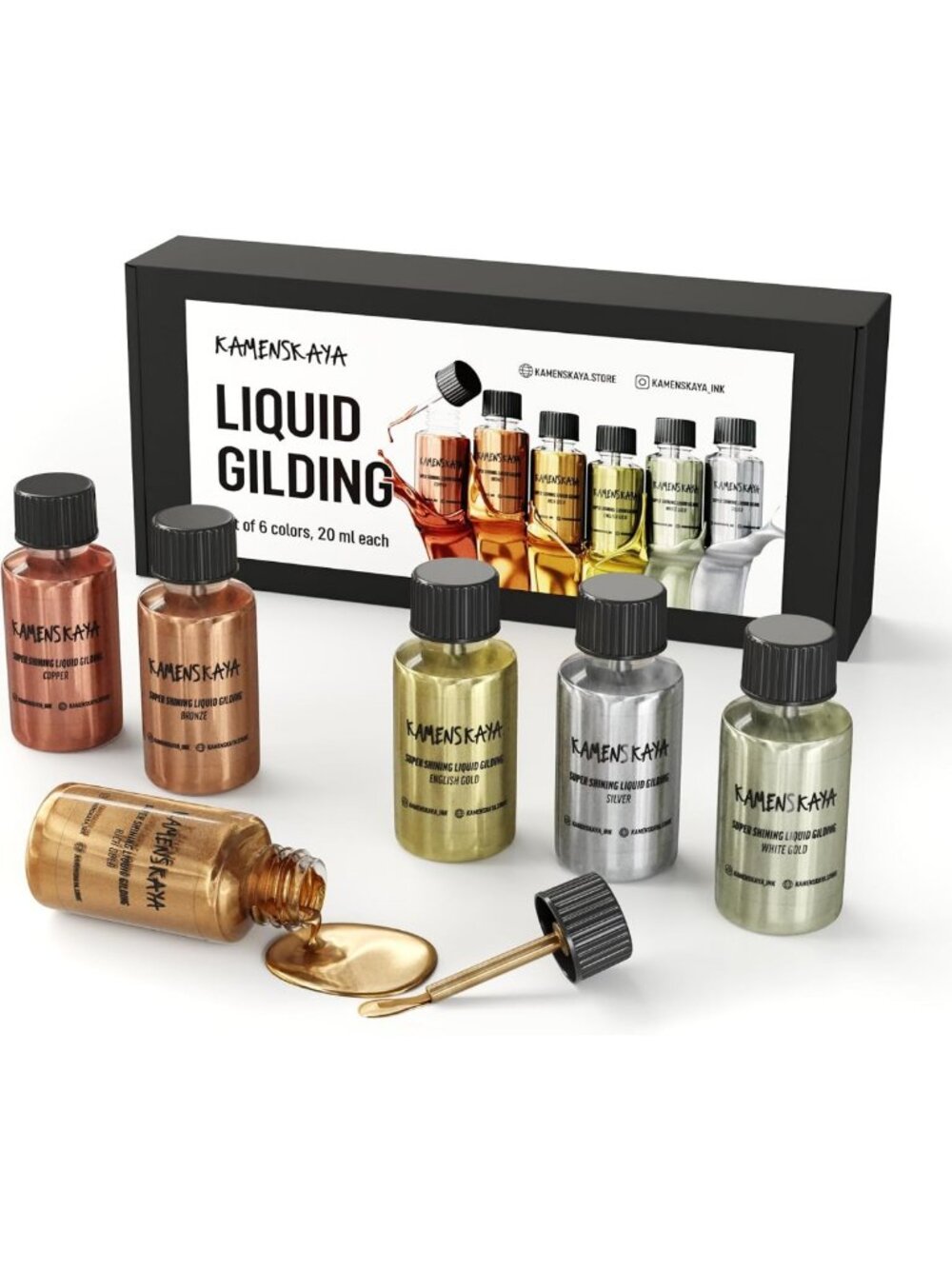 Metallic Liquid Leaf Paint Set - 6 Vibrant Gilding Colors, Craft & DIY Supplies